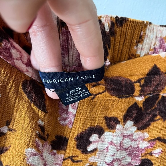 ❌SOLD AE Mustard Yellow/Orange Floral Print High Waist Wide Leg Pants - Picture 8 of 9